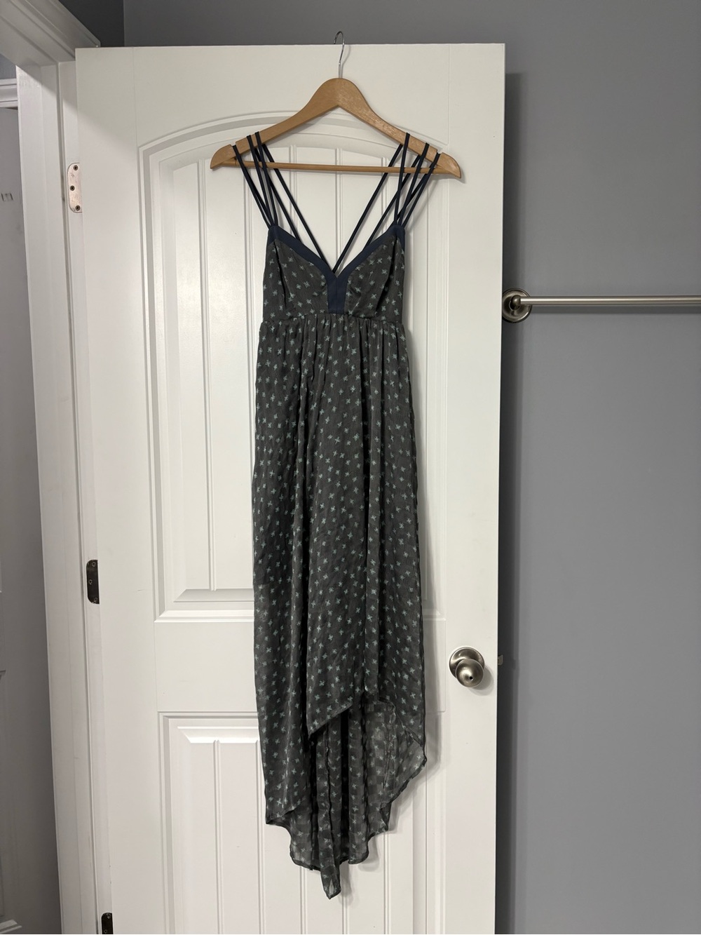 BCBGeneration Dark Gray Floral Asymmetrical Sundress with Strappy Back
